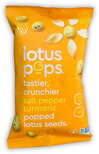 Lotus Pops - Popped Lotus (Water Lily) Seed Snacks – Low Calorie Gluten Free and Vegan Snacks | Plant Protein | Roasted Not-Fried | Paleo | GrainFree | NonGMO Certified | (Pepper Turmeric 4 1oz Packs)