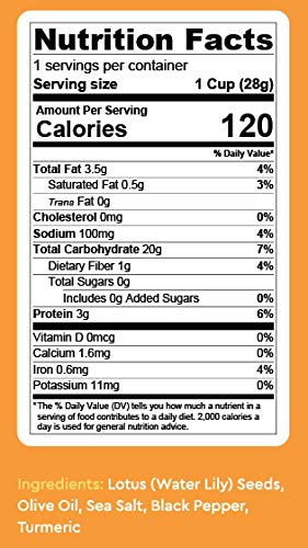 Lotus Pops - Popped Lotus (Water Lily) Seed Snacks – Low Calorie Gluten Free and Vegan Snacks | Plant Protein | Roasted Not-Fried | Paleo | GrainFree | NonGMO Certified | (Pepper Turmeric 4 1oz Packs)