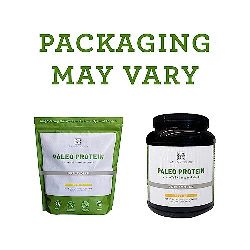 Unflavored Pure Paleo Protein by Dr. Amy Myers - Clean Grass Fed, Pasture Raised Hormone Free Protein, Non-GMO, Gluten & Dairy Free - 26g Protein Per Serving - Plain Shake for Paleo and Keto