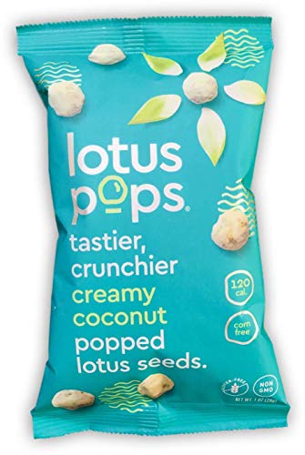 Lotus Pops - Popped Lotus (Water Lily) Seed Snacks – Low Calorie Gluten Free Snacks | Plant Protein | Roasted Not-Fried | Paleo | GrainFree | Non GMO | Healthy Dessert | (Creamy Coconut 4 2oz Packs)