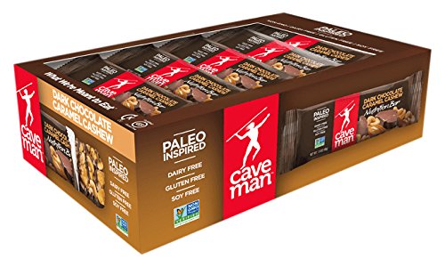 Caveman Foods Paleo-Friendly Gluten-Free Nutrition Bar, Dark Chocolate Caramel Cashew, 1.4 Ounce Bars (12 Count Box)