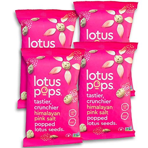 Lotus Pops - Popped Lotus (Water Lily) Seed Snacks – Low Calorie Gluten Free and Vegan Snacks | Plant Protein | Roasted Not-Fried | Paleo | Grain Free | Non GMO Certified | (Pink Salt 4 1oz Packs)