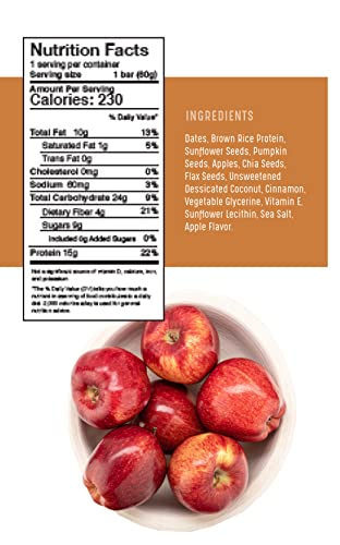 Amrita Apple Cinnamon Vegan, Gluten Free High Protein Bars | 15g Plant Based Protein, High Fiber, Peanut & Dairy Free | Breakfast Bar, Meal Replacement, Healthy Snack | 2.12 oz Bars, Pack of 12