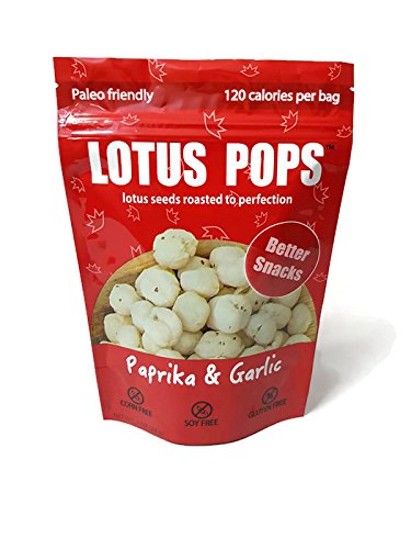 Lotus Pops, Low Carb, Gluten-Free, Corn-Free, Soy-Free, Potato-Free, Paleo Friendly, Baked, Healthy Snacks, Paprika Garlic, 1 ounce bag (Pack of 4)
