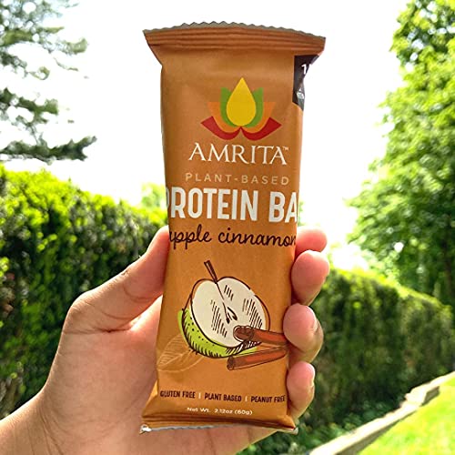Amrita Apple Cinnamon Vegan, Gluten Free High Protein Bars | 15g Plant Based Protein, High Fiber, Peanut & Dairy Free | Breakfast Bar, Meal Replacement, Healthy Snack | 2.12 oz Bars, Pack of 12