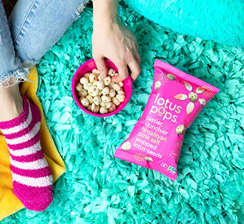 Lotus Pops - Popped Lotus (Water Lily) Seed Snacks – Low Calorie Gluten Free and Vegan Snacks | Plant Protein | Roasted Not-Fried | Paleo | Grain Free | Non GMO Certified | (Pink Salt 4 1oz Packs)