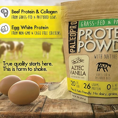 PaleoPro Protein Powder (Aztec Vanilla 1lb.) Grass-Fed, Pastured, Cage-Free Protein | Gluten Free, Dairy Free. No Sugar, Soy, Grains or Net Carbs | Paleo & Keto Friendly (15 Servings)