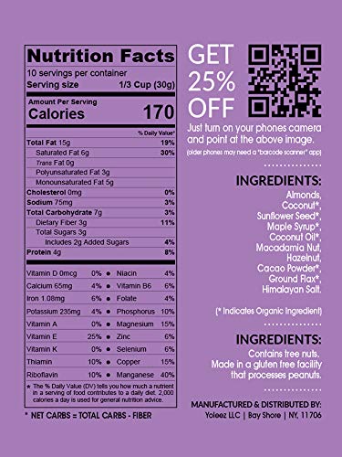 Granola Bakery - Keto Chocolate Paleo Granola Cereal, 4g Net Carb, 10.6Oz Bag - Healthy Low Carb Fat Bomb Snack, Gluten Free, Grain Free, Organic Natural Ingredients