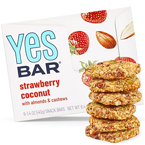 The YES Bar – Strawberry Coconut – Plant Based Protein, Decadent Snack Bar – Vegan, Paleo, Gluten Free, Dairy Free, Low Sugar, Healthy Snack, Breakfast, Low Carb, Keto Friendly (Pack of 6)