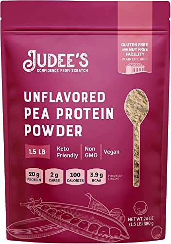 Judee’s Unflavored Pea Protein Powder (80% Protein) 1.5lb (24oz) - 100% Non-GMO, Keto-Friendly, Vegan - Dairy-Free, Soy-Free, Gluten-Free and Nut-Free - Easily Dissolve in Liquids