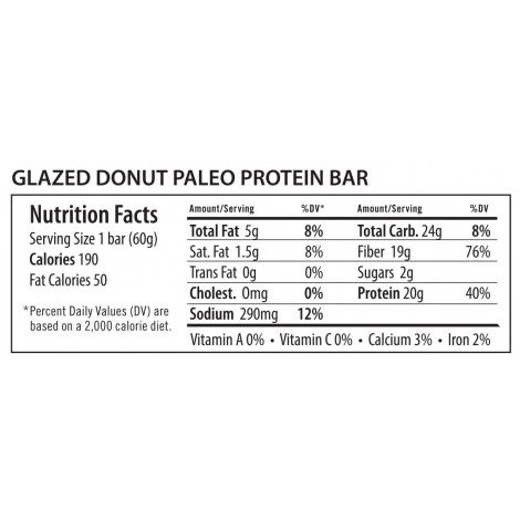 Paleo Thin Protein Bar 20g Egg White Protein , Glazed Donut, Gluten-Free, 190 Calories, 1 Count