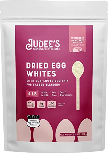 Judee’s Unflavored Egg White Protein Powder for Fast Blending 4 lb - 100% Non-GMO, Keto-Friendly, Pasteurized - Dairy-Free, Soy-Free, Paleo-Friendly, Gluten-Free and Nut-Free - Made in USA