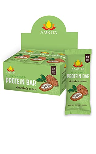 Amrita High Protein Gluten Free Bars with 15g Protein per Paleo Bar, Full of Iron Calcium & Vitamins A and D, No Sugar, Non-GMO, Pack of 12 Bars (Chocolate Maca)