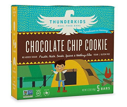 Thunderkids Paleo and Vegan Snacks - Real Food Kids Bars - Box of 5 - No Added Sugar, Grain and Gluten Free, Whole 30, Non-GMO (Chocolate Chip Cookie)