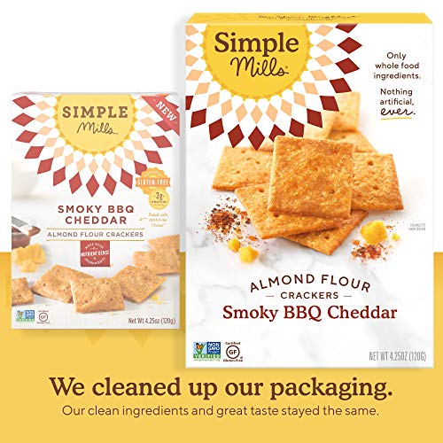Simple Mills Almond Flour Crackers, Smoky BBQ Cheddar, Gluten Free, Flax Seed, Sunflower Seeds, Corn Free, Good for Snacks, Made with whole foods, 3 Count (Packaging May Vary)