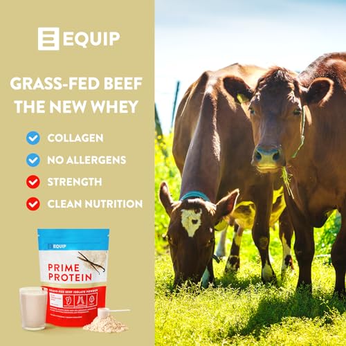 Equip Foods Prime Protein - Grass-Fed Beef Protein Powder Isolate - Gluten Free Carnivore Protein Powder - Vanilla, 1.67 Pounds - Helps Build and Repair Tissue