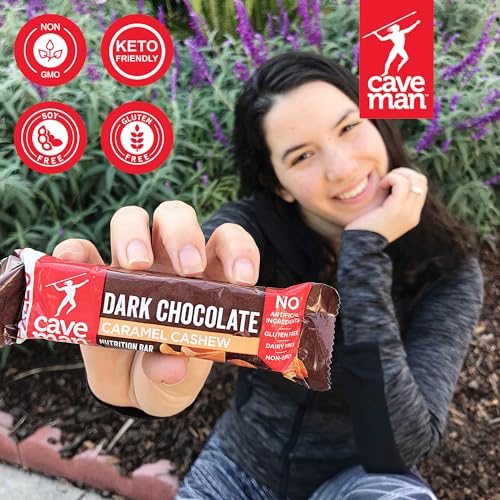 Caveman Foods PaleoFriendly Nutrition Bar Dark Chocolate 1.4 Count Box, Caramel Cashew, 16.9 Ounce, (Pack of 12)