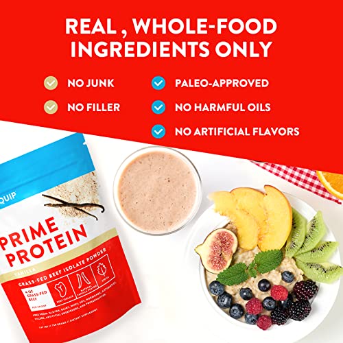 Equip Foods Prime Protein - Grass-Fed Beef Protein Powder Isolate - Gluten Free Carnivore Protein Powder - Vanilla, 1.67 Pounds - Helps Build and Repair Tissue