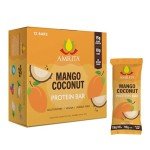 Amrita Mango Coconut Vegan, Gluten Free High Protein Bars | 15g Plant Based Protein, High Fiber, Peanut & Dairy Free | Breakfast Bar, Meal Replacement, Healthy Snack | 2.12 oz Bars, Pack of 12
