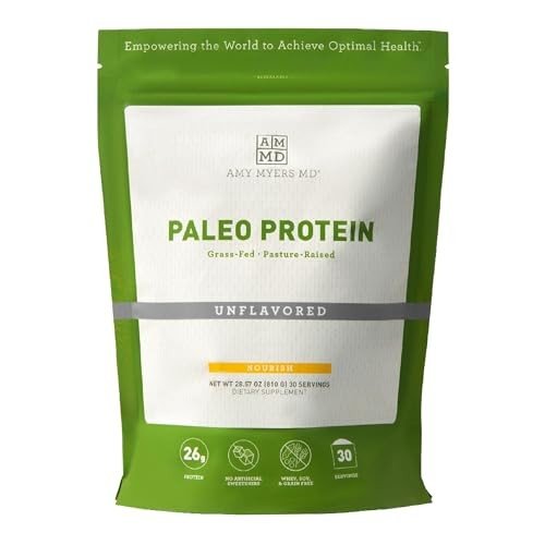 Unflavored Pure Paleo Protein by Dr. Amy Myers - Clean Grass Fed, Pasture Raised Hormone Free Protein, Non-GMO, Gluten & Dairy Free - 26g Protein Per Serving - Plain Shake for Paleo and Keto