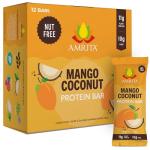 Amrita Mango Coconut Vegan, Gluten Free High Protein Bars | 15g Plant Based Protein, High Fiber, Peanut & Dairy Free | Breakfast Bar, Meal Replacement, Healthy Snack | 2.12 oz Bars, Pack of 12