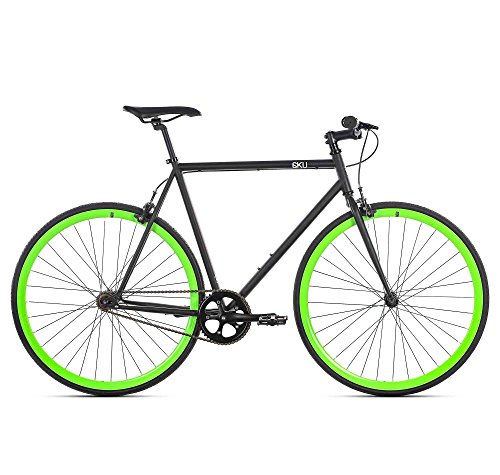6KU Paul Fixed Gear Bicycle, Black/Green, 55cm