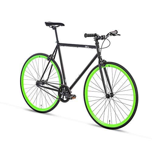 6KU Paul Fixed Gear Bicycle, Black/Green, 55cm