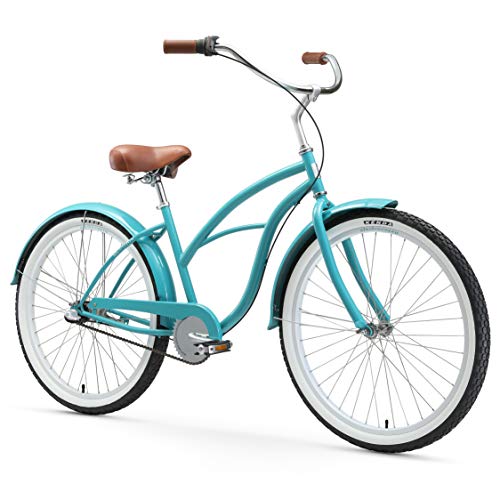 sixthreezero Women's 3-Speed Beach Cruiser Bicycle, Breathe Blue w/ Brown Seat/Grips, 26" Wheels/ 17" Frame