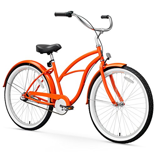 sixthreezero Dreamcycle Women's 26" Three Speed Beach Cruiser Bicycle, Glossy Orange with Black Seat and Grips