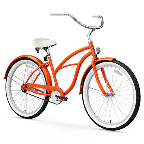 sixthreezero Dreamcycle Women's 26" Single Speed Beach Cruiser Bicycle, Glossy Orange with White Seat and Grips