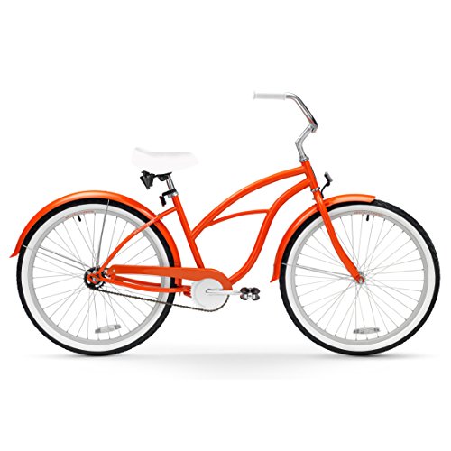 sixthreezero Dreamcycle Women's 26" Single Speed Beach Cruiser Bicycle, Glossy Orange with White Seat and Grips