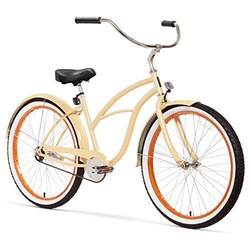 sixthreezero Scholar Women's 26" Single Speed Beach Cruiser Bicycle, Cream with Black Seat and Grips