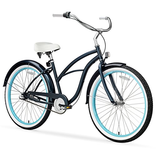 sixthreezero Classic Edition Women's 26" Three Speed Beach Cruiser Bicycle, Dark Blue with White Seat and Grips