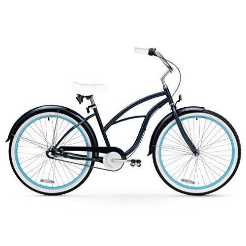 sixthreezero Classic Edition Women's 26" Three Speed Beach Cruiser Bicycle, Dark Blue with White Seat and Grips