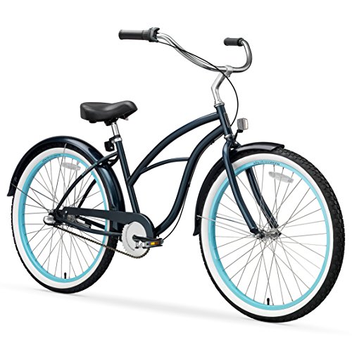 sixthreezero Classic Edition Women's 26" Three Speed Beach Cruiser Bicycle, Dark Blue with Black Seat and Grips