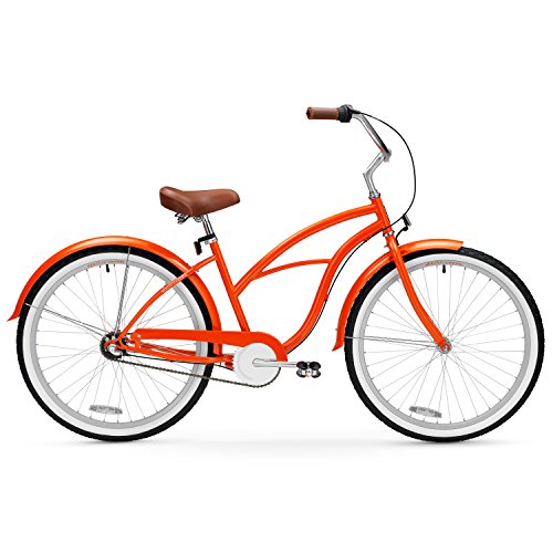 sixthreezero Women's 3-Speed 26-Inch Beach Cruiser Bicycle, Dreamcycle Orange w/ Brown Seat/Grips