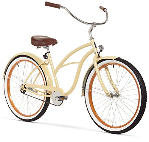 sixthreezero Women's 1-Speed 26-Inch Beach Cruiser Bicycle, Scholar Cream w/Brown Seat/Grips