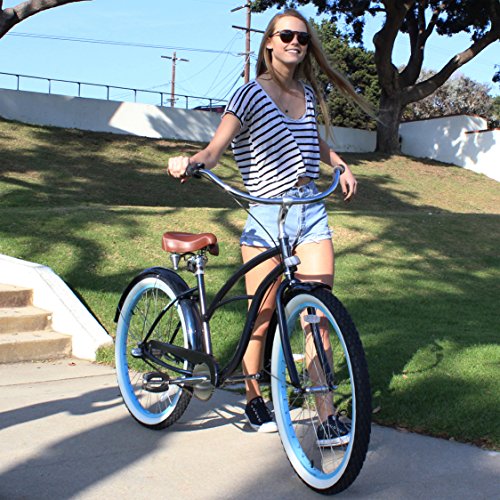 sixthreezero Classic Edition Women's 26" Three Speed Beach Cruiser Bicycle, Dark Blue with White Seat and Grips