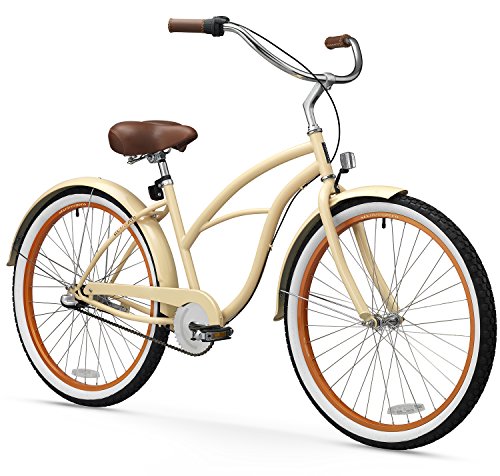 sixthreezero Women's 3-Speed 26-Inch Beach Cruiser Bicycle, Scholar Cream w/Brown Seat/Grips