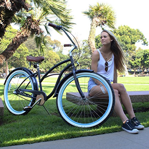 sixthreezero Women's 3-Speed Beach Cruiser Bicycle, Serenity Green w/ Brown Seat/Grips, 26" Wheels/ 17" Frame