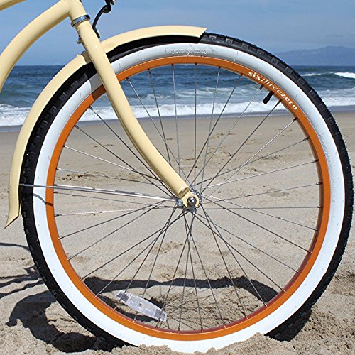 sixthreezero Women's 1-Speed 26-Inch Beach Cruiser Bicycle, Scholar Cream w/Brown Seat/Grips