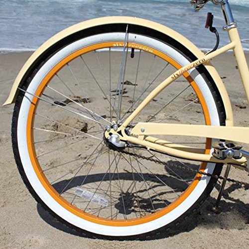 sixthreezero Women's 3-Speed 26-Inch Beach Cruiser Bicycle, Scholar Cream w/Brown Seat/Grips