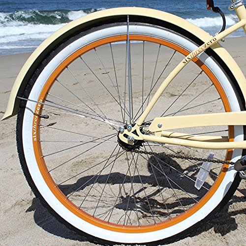 sixthreezero Women's 1-Speed 26-Inch Beach Cruiser Bicycle, Scholar Cream w/Brown Seat/Grips