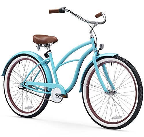 sixthreezero Women's 3-Speed 26-Inch Beach Cruiser Bicycle, Teal Blue w/ Brown Seat/Grips