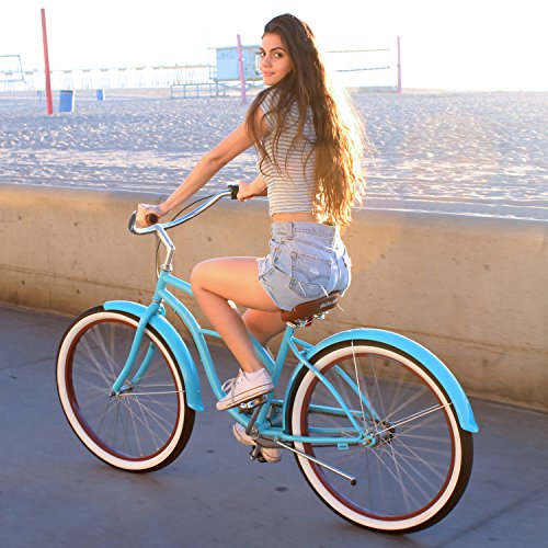 sixthreezero Women's 3-Speed 26-Inch Beach Cruiser Bicycle, Teal Blue w/ Brown Seat/Grips