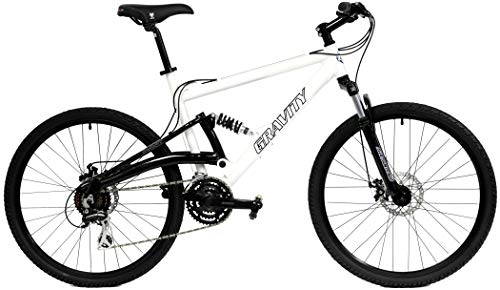 GRAVITY 2023 FSX 1.0 Dual Full Suspension Mountain Bike with Disc Brakes (White, 21in)