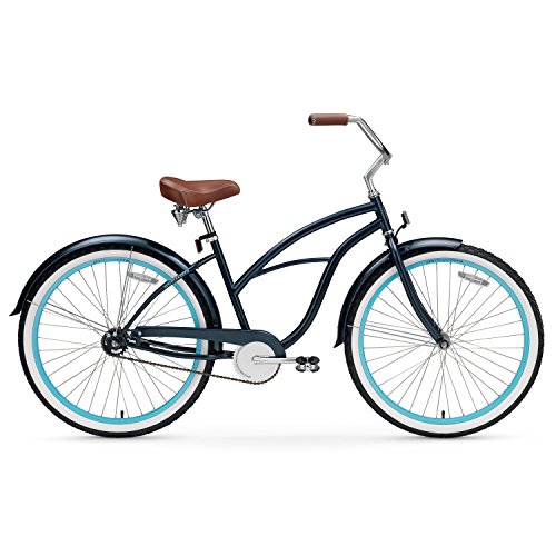 sixthreezero Women's 1-Speed 26-Inch Beach Cruiser Bicycle, Classic Dark Blue w/Brown Seat/Grips