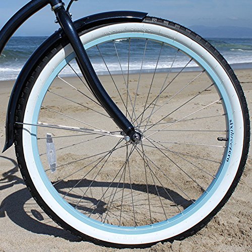 sixthreezero Women's 1-Speed 26-Inch Beach Cruiser Bicycle, Classic Dark Blue w/Brown Seat/Grips