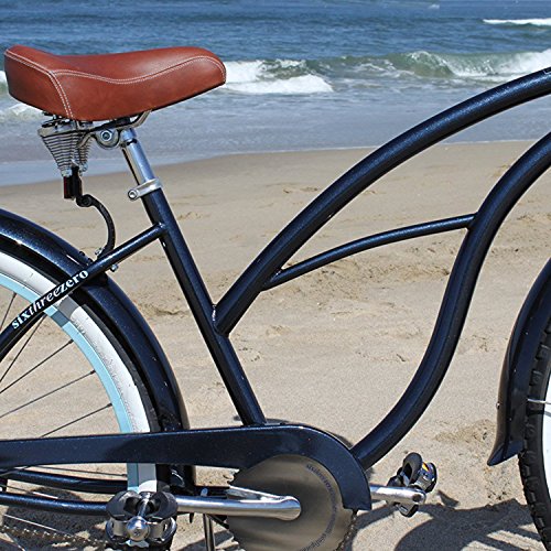 sixthreezero Women's 1-Speed 26-Inch Beach Cruiser Bicycle, Classic Dark Blue w/Brown Seat/Grips
