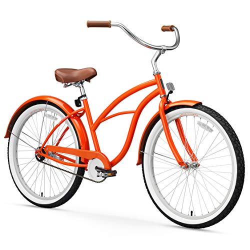 sixthreezero Women's 1-Speed 26-Inch Beach Cruiser Bicycle, Dreamcycle Orange w/Brown Seat/Grips